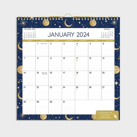 2024- 12 Month Calendar-Celestial Border-12x12 Spiral bound -by Pen + Gear