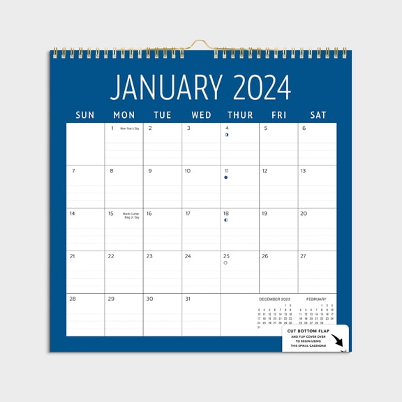 2024- 12 Month Calendar-Navy Border-12x12 Spiral bound -by Pen+Gear