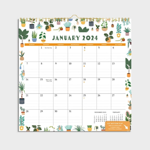2024- 12 Month Calendar-Succulents Border-12x12 Spiral bound -by Pen + Gear