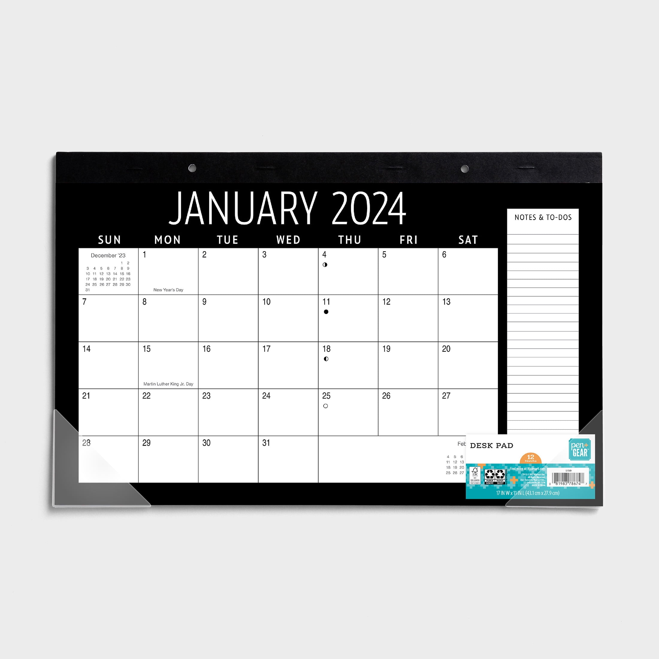 2024-12 Month Deskpad- Black Border -11x17 Tear off sheet calendar-