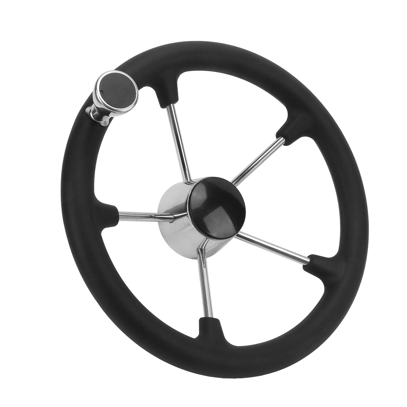 2024 13.5in Boat Steering Wheel 5 Spokes Black Foam Grip Knob Rust Resistant for Marines Yachts