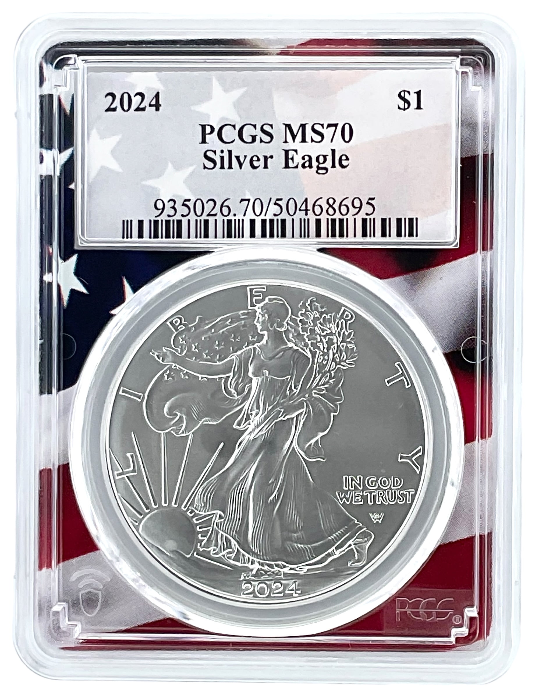 2024 1oz Silver American Eagle PCGS MS70 Flag Picture Frame