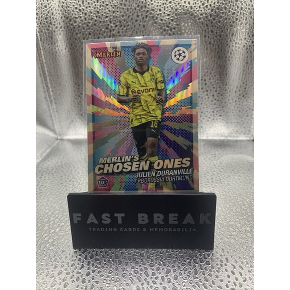 2023-24 Topps Merlin UEFA Club Competitions Julien Duranville Borussia Dortmund RC Refractor #MC-7 Soccer Card