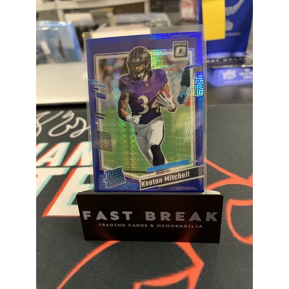 2024 2023 Panini Donruss Optic Keaton Mitchell #207 Blue Hyper Short Print Hologram Parallel/Variety Rookie Insert
