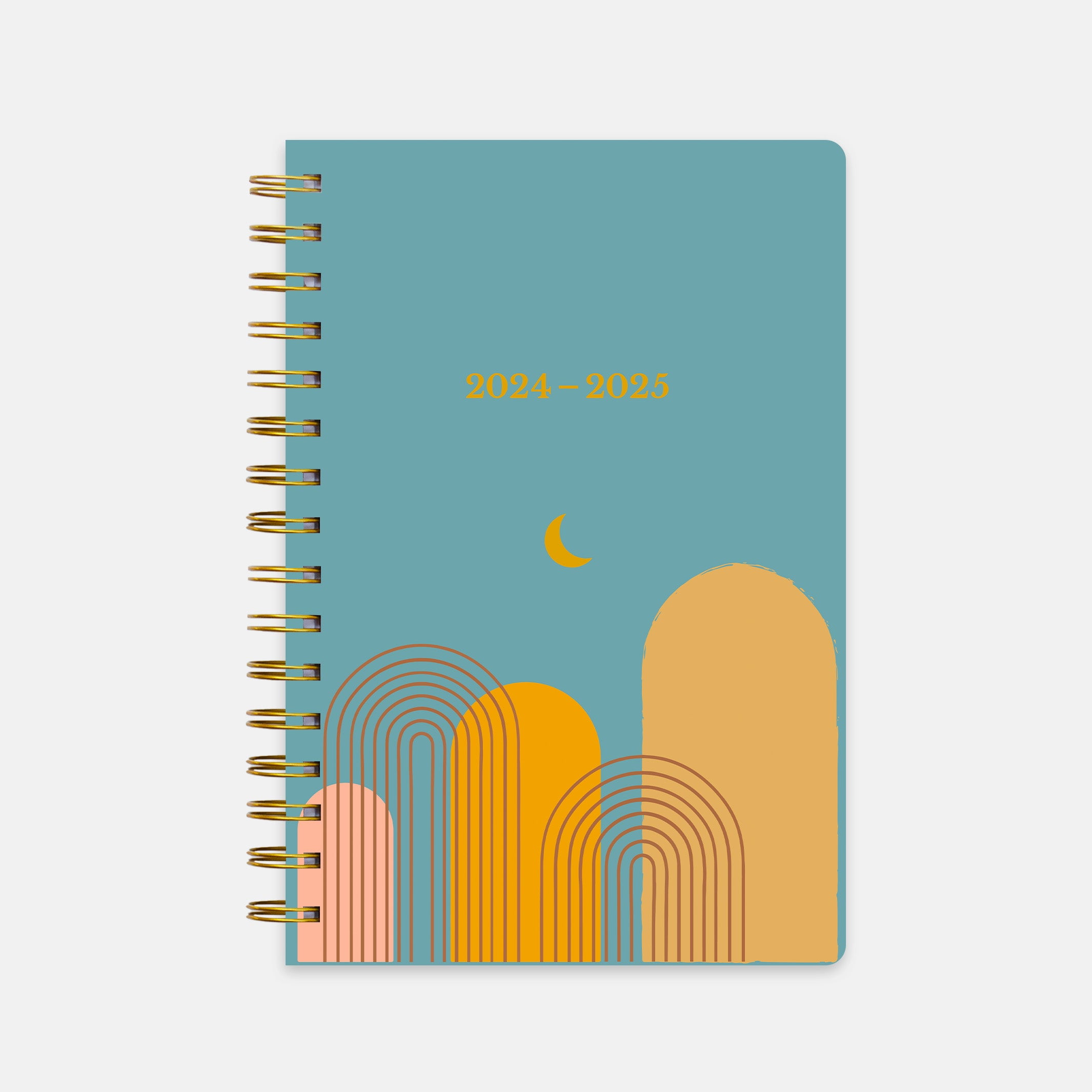 20242025 Academic Gold Spiral Planner Color Desert Moon, Size A5 (5.8" x 8.3")