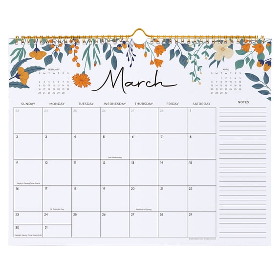 2024-2025 Calendar - Cabbrix Wall Calendar 2024-2025, Twin-Wire Binding, Hanging Hook, Floral Design