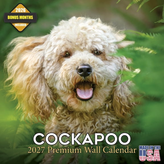 MegaCalendars 2026-2027 Cockapoo Wall Calendar, 12x12 Bonus Month Monthly Planner, Made in USA