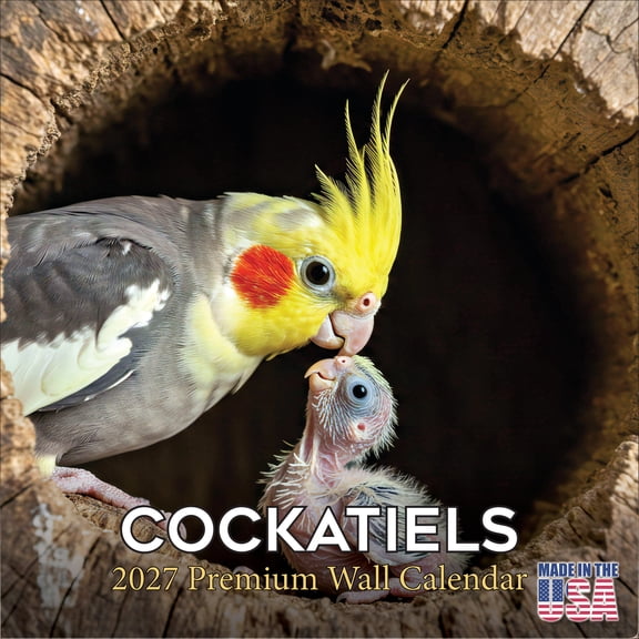MegaCalendars 2026-2027 Cockatiels Wall Calendar, 12x12 Bonus Month Tropical Birds Planner, Made in USA