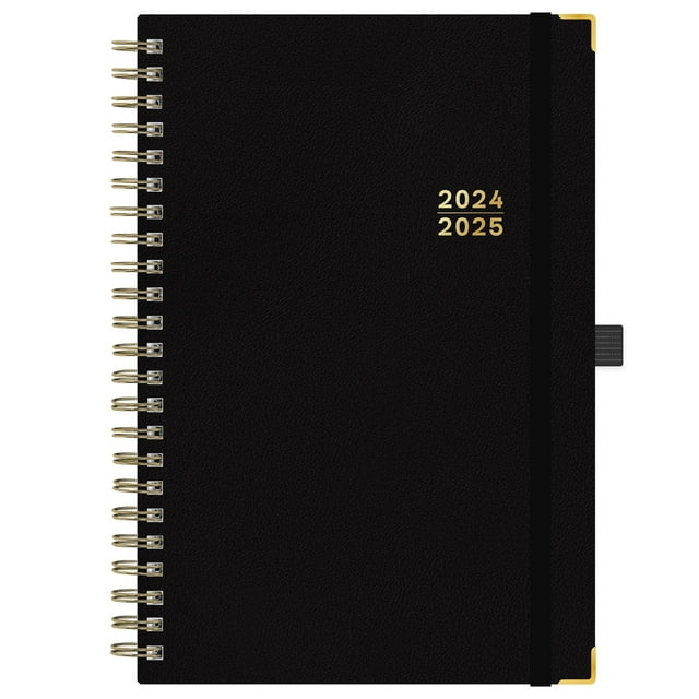 20242025 Faux Leather Weekly Monthly Planner, 5x8, Blue Sky, Black