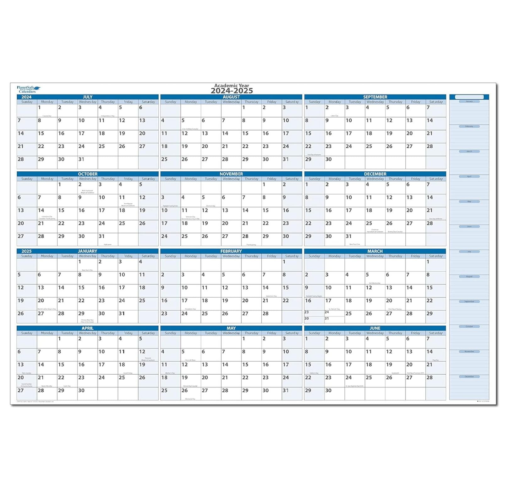 20242025 Fiscal/Academic Horizontal Sky Blue DryErasable Wall
