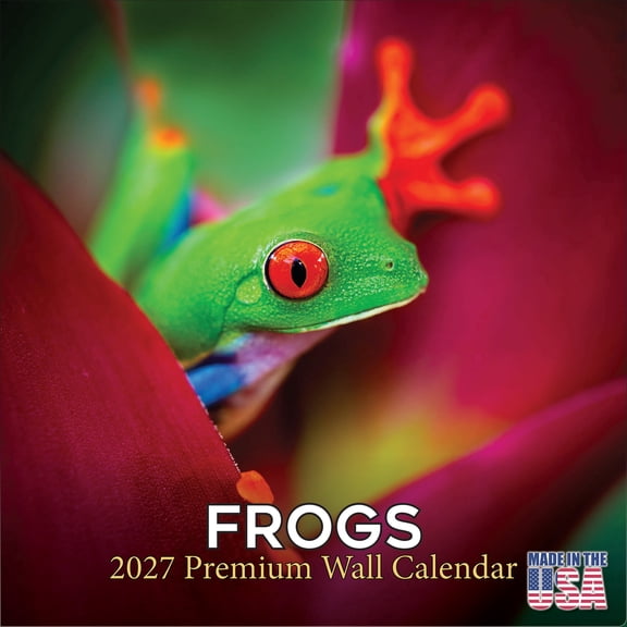 MegaCalendars 2026-2027 Frogs Wall Calendar, 12x12 Bonus Month Macro Nature Edition, Made in USA