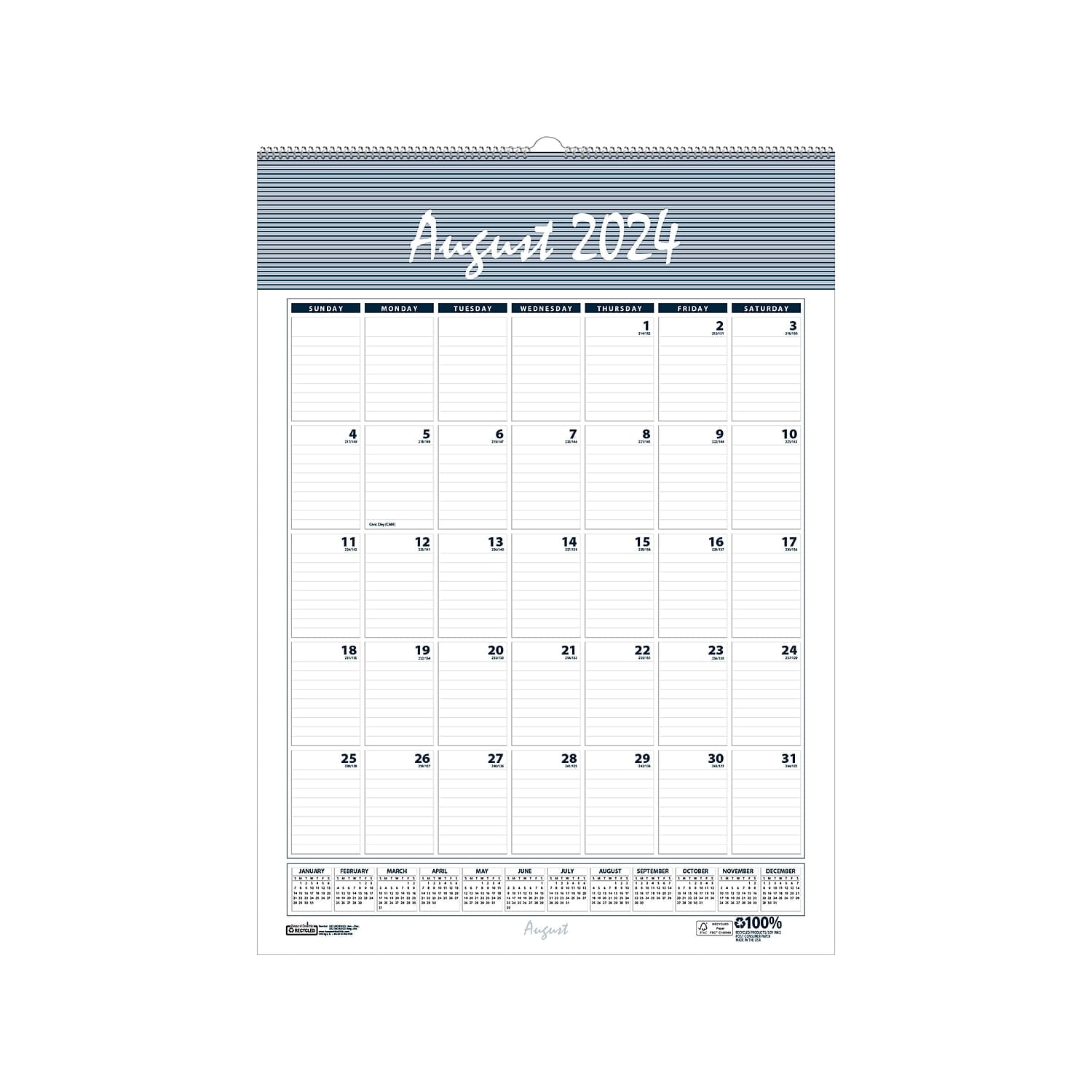 2024-2025 House of Doolittle Bar Harbor 31" x 21" Academic Monthly Wall Calendar Wedgwood Blue/Gray