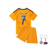 2024-2025 Kids Soccer Jersey FC YouthsFootball Uniforms For VINI-JR. Fan Shirt Short Sleeves Boys Uniforms With Keychain
