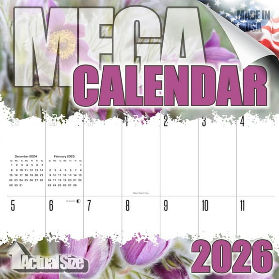 2025 2026 LARGE GRID Flowers Wall Calendar - Large Print Big Grid Wall Calendar- 12 x 24 Open - Thick No-Bleed Paper - Giftable - Academic Teacher's Planner Calendar Organizing & Planning Calendar