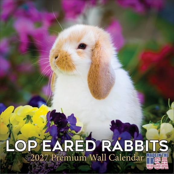 MegaCalendars 2026-2027 Lop Eared Rabbits Wall Calendar, 12x12 Bonus Month Monthly Planner, Made in USA