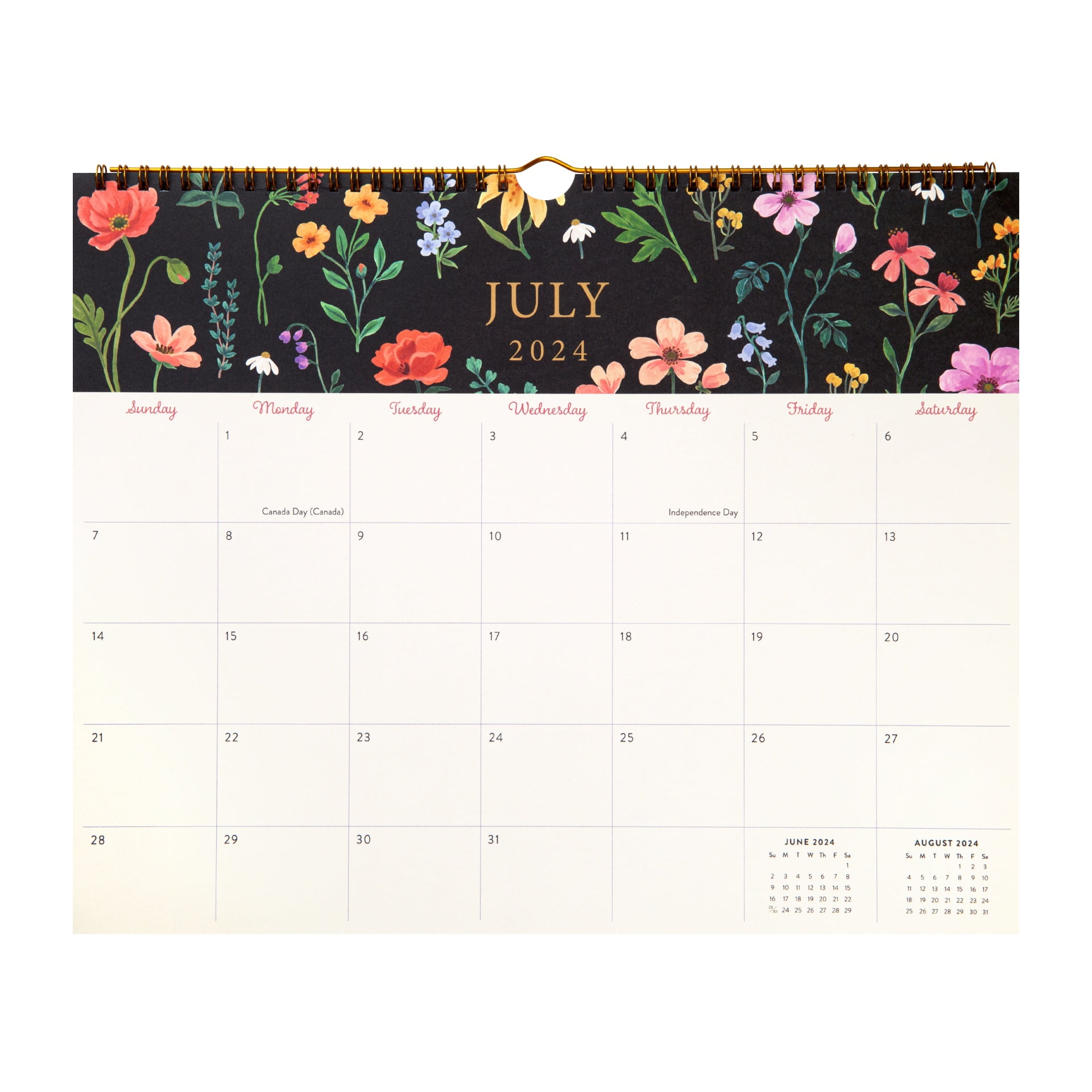 2024-2025 Mintgreen Monthly Calendar Black Floral