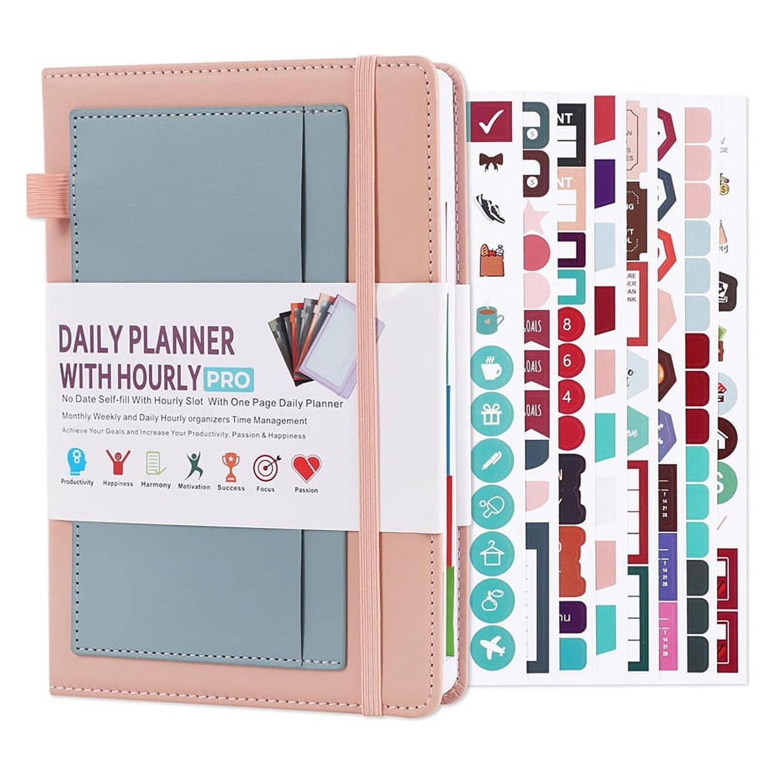 2024-2025 Planner with Practical Stickers, Undated Daily Weekly Organizer,Leather Cover with Card Storages&Paper Pocket