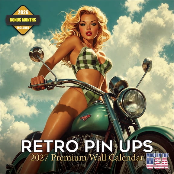 MegaCalendars 2026-2027 Retro Pin Up Wall Calendar, 12x12 Bonus Month Monthly Planner, Made in USA