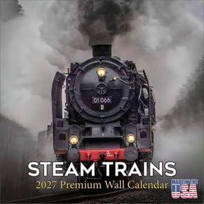 MegaCalendars 2026-2027 Steam Trains Wall Calendar, 12x12 Bonus Month Locomotive Heritage Edition, Made in USA