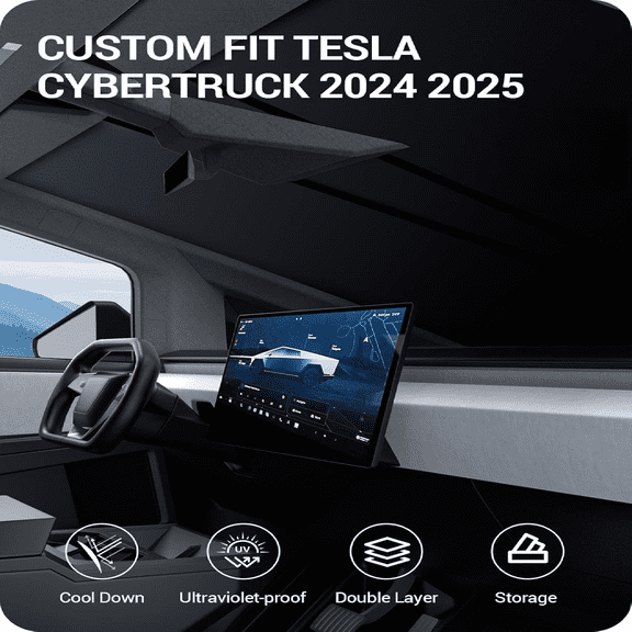 2024 2025 Tesla Cybertruck Windshield Sunshade [Nano Ice Crystal Cooling] Folding Front Window Sun Shade Block UV Full Cover [No Gaps] Heat Protection Visor for Cybertruck Accessories