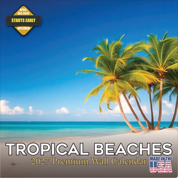 MegaCalendars 2026-2027 Beach Wall Calendar, 12x12 Bonus Month Coastal Scenic Planner, Made in USA