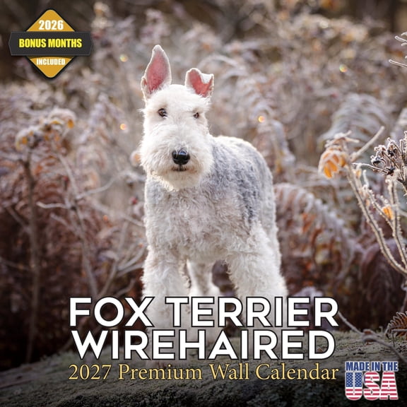 MegaCalendars 2026-2027 Fox Terrier Wall Calendar, 12x12 Bonus Month Monthly Planner, Made in USA
