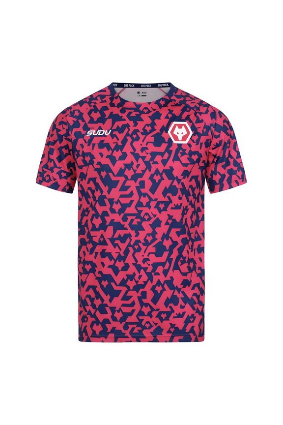 2024-2025 Wolves Pre Match T-Shirt - Blue/Pink