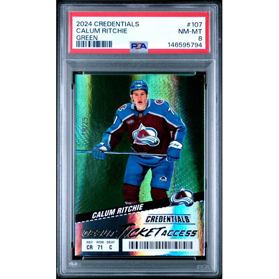 2024-25 Upper Deck Credentials Calum Ritchie #107 Green /25 Rookie PSA 8