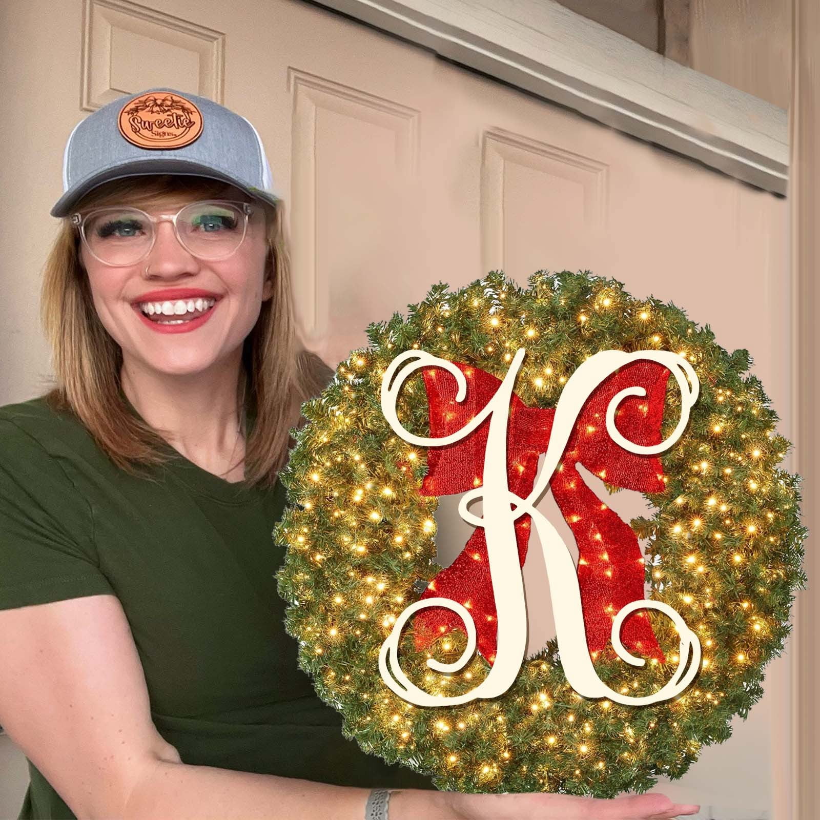 THENEWS 2024 26 Alphabet Glowing Christmas Wreath Front Door Wreath