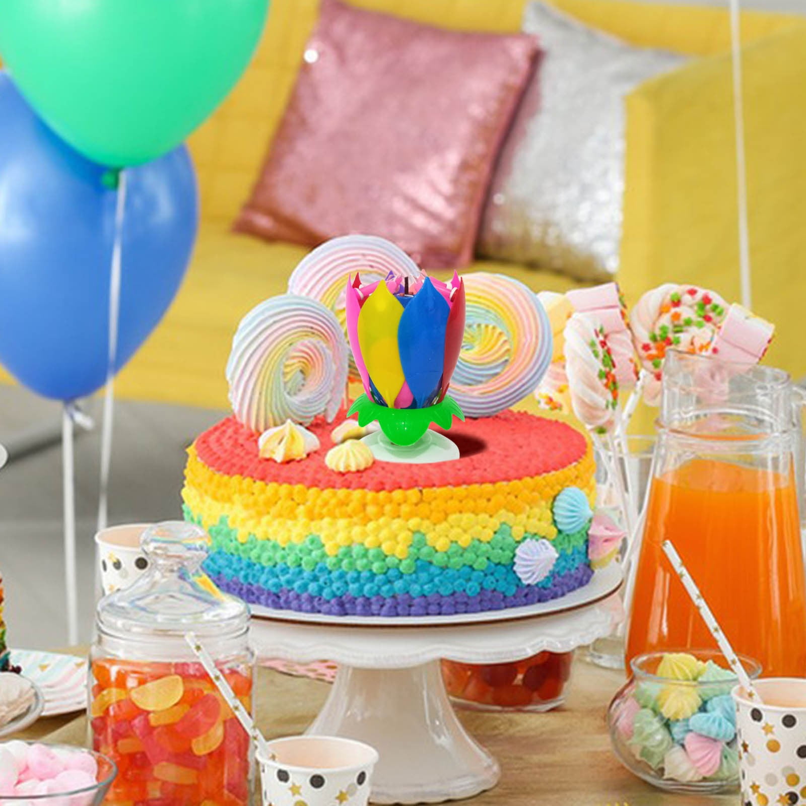 THENEWS 2024 2pcs Birthday Candle Music Candle Double Flower Birthday