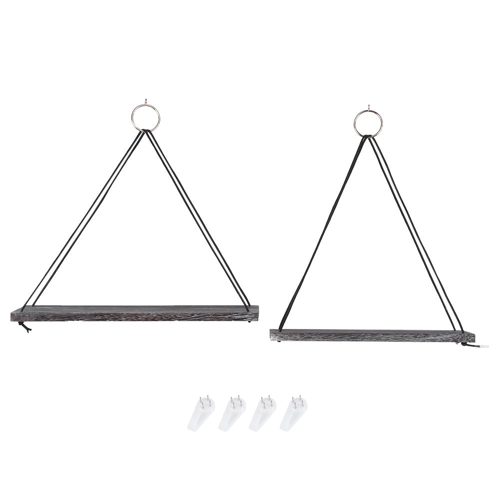 2024 2pcs Hanging Rope Wall Mounted Wood Floating Shelves Plant Flower