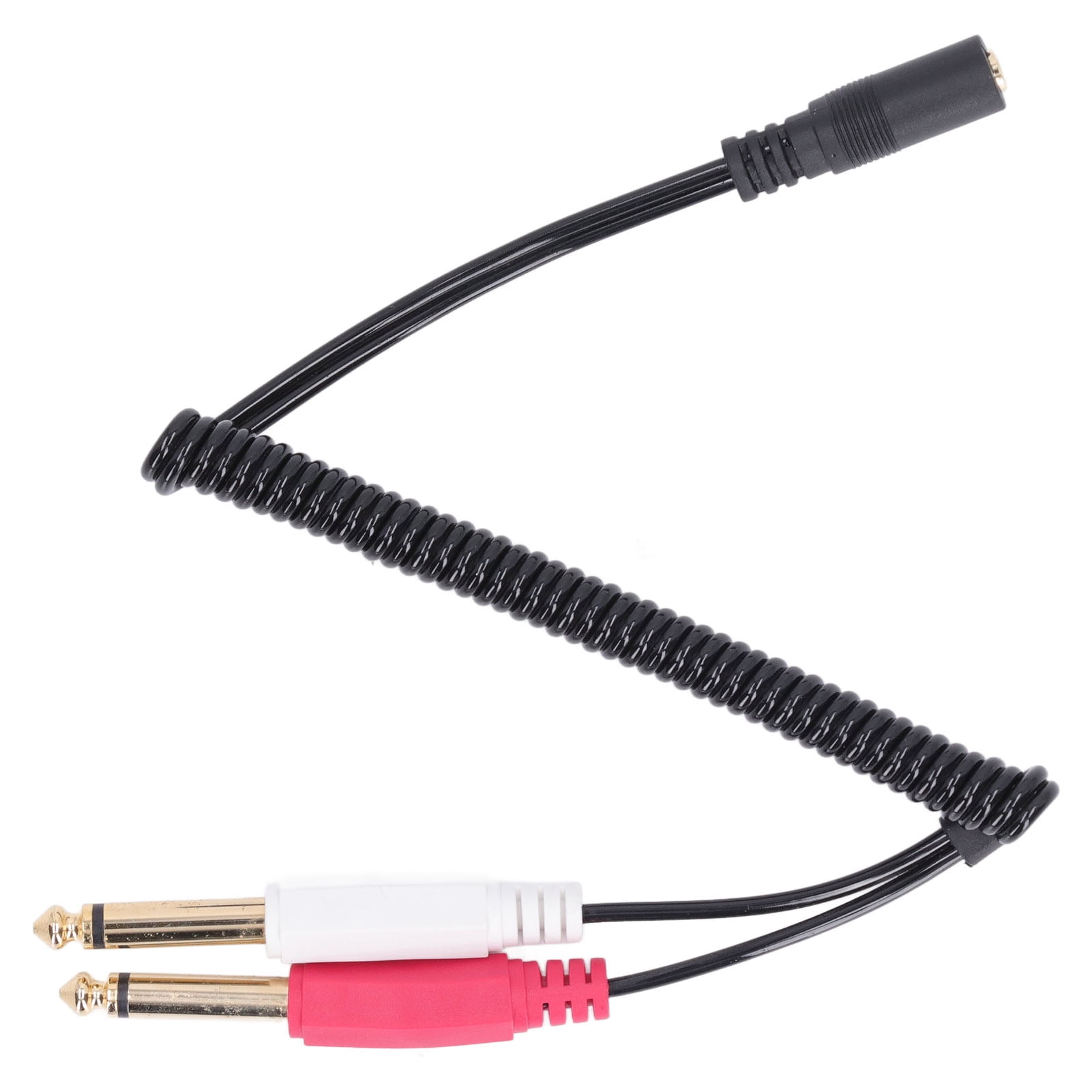 2024 3.5mm Female to 2 6.35mm Male Cable Spring Retractable Wire Left