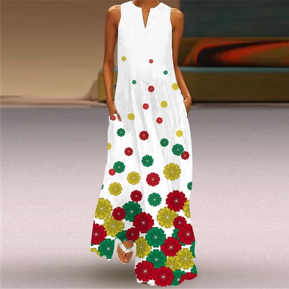 2024 3D Floral Printed Women Dress Summer Vintage V-neck Sleeveless Loose Maxi Dress Elegant Casual Ladies Party Dresses Vestidos