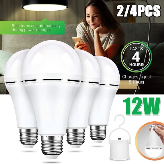 2024 4Pack Rechargeable Emergency Light Bulb 12W Equivalent 1200mAh Battery Backup