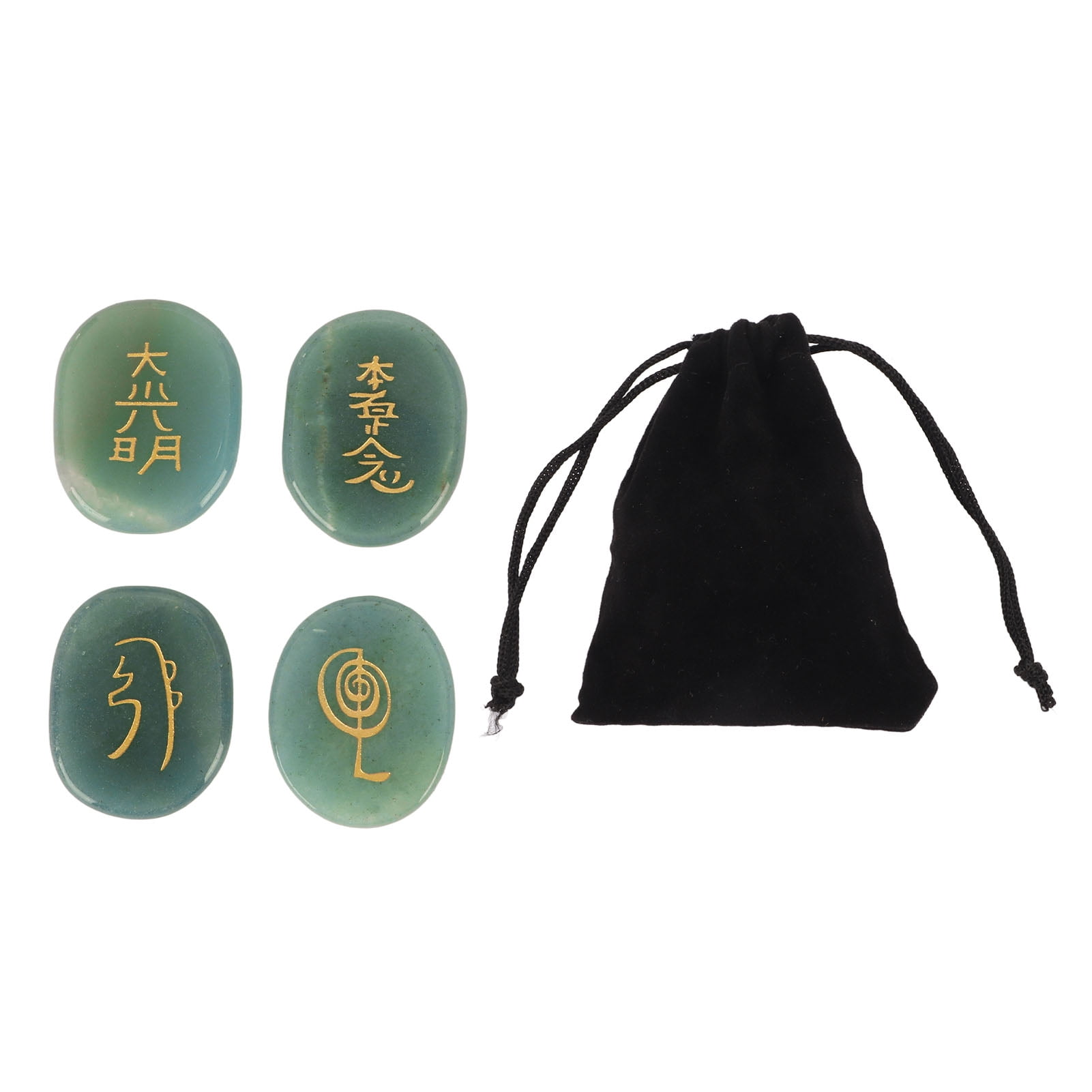 2024 4Pcs Natural Rune Stones with Engraved Reiki Symbols Flat Oval ...