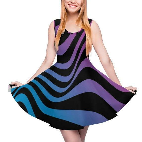 2024 4XL 3XL Size Big Clothes Custom Summer Dress Skate Trendy Women Dresses Casual Art Abstract Dress Striped Black Red Yellow