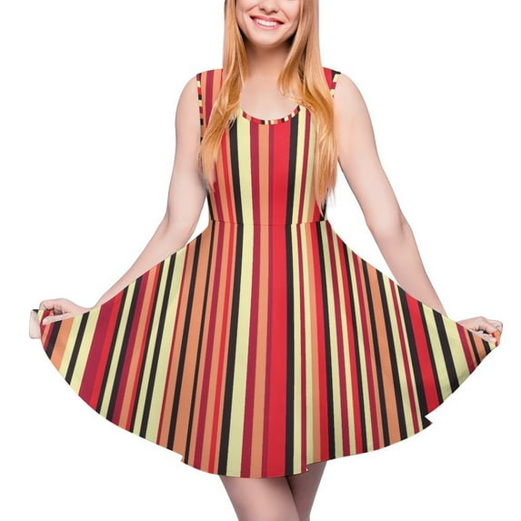 2024 4XL 3XL Size Big Clothes Custom Summer Dress Skate Trendy Women Dresses Casual Art Abstract Dress Striped Black Red Yellow