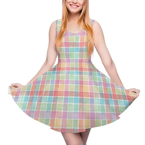 2024 4XL 3XL Size Big Clothing Pattern Spring Dress Skate Kawaii Woman Dresses Casual Print Lines Colorful Dress Plaid Vintage