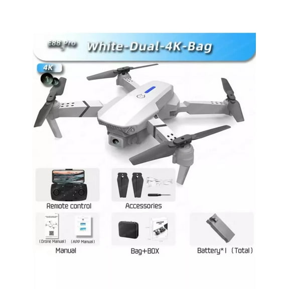 2024 4k White New RC Dual Camera Drones, Wifi FPV Foldable Drones, 4K E88 Pro Drone