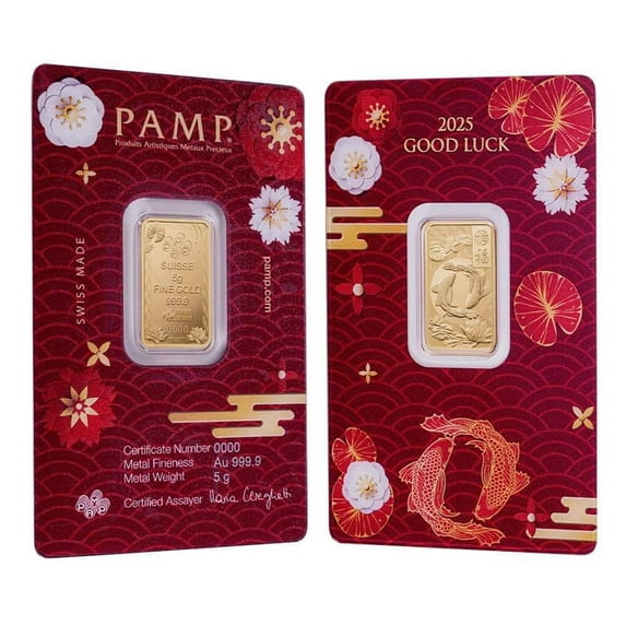 2025 5 Gram PAMP Suisse Good Luck Koi Fish Gold Bar .9999 Fine (in Assay)