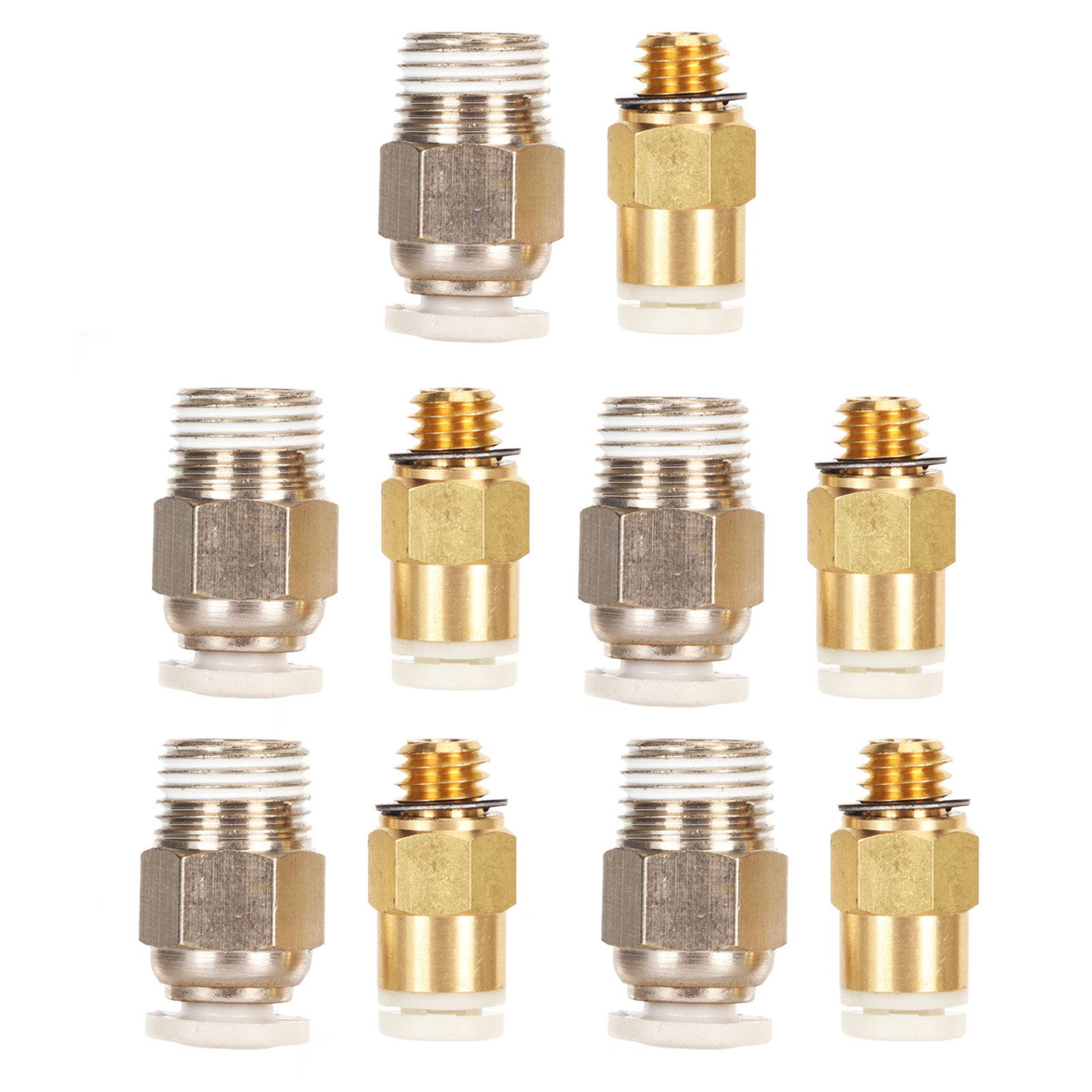 Raccords Pneumatiques Pour Imprimante 3D - 20 Pièces (10 PC4-M6 Laiton, 10 PC4-10 Acier) | Compatible Ender 3, Ender 5, CR-10 Pro | Tube PTFE 4 Mm