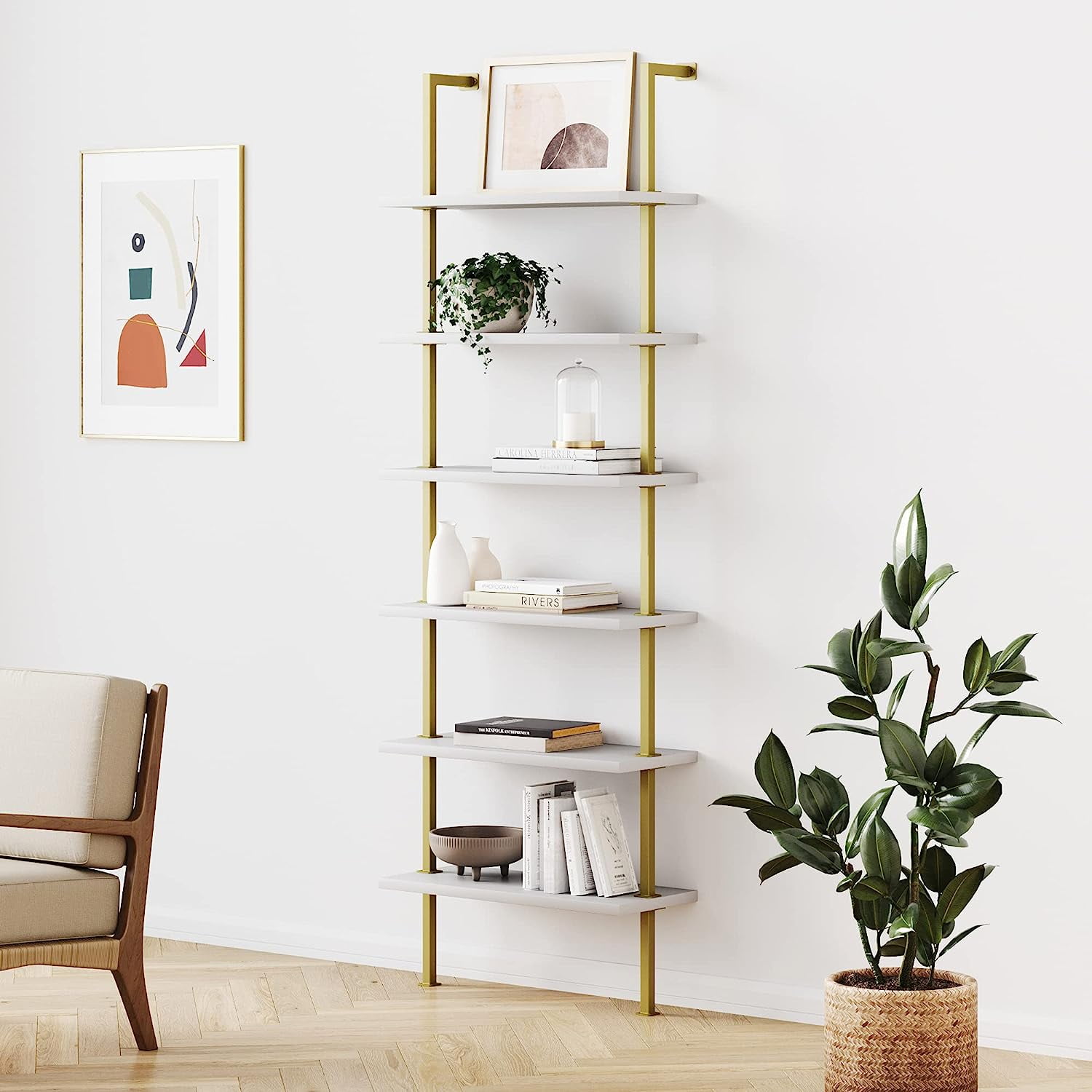 Wall mount ladder bookshelf discount