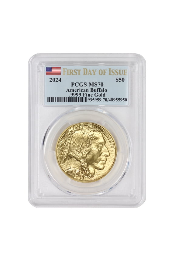 2024 $50 Gold Buffalo PCGS MS70 First Day of Issue Flag Label U.S. Mint coin