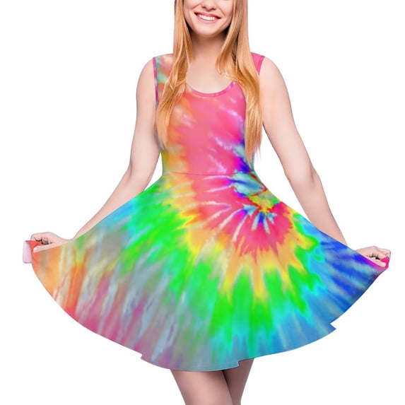 2024 5XL 4XL Size Big Clothes Pattern Summer Dress Skate Beach Women Dresses Casual Print Light Bright Dress Dye Tie Colorful
