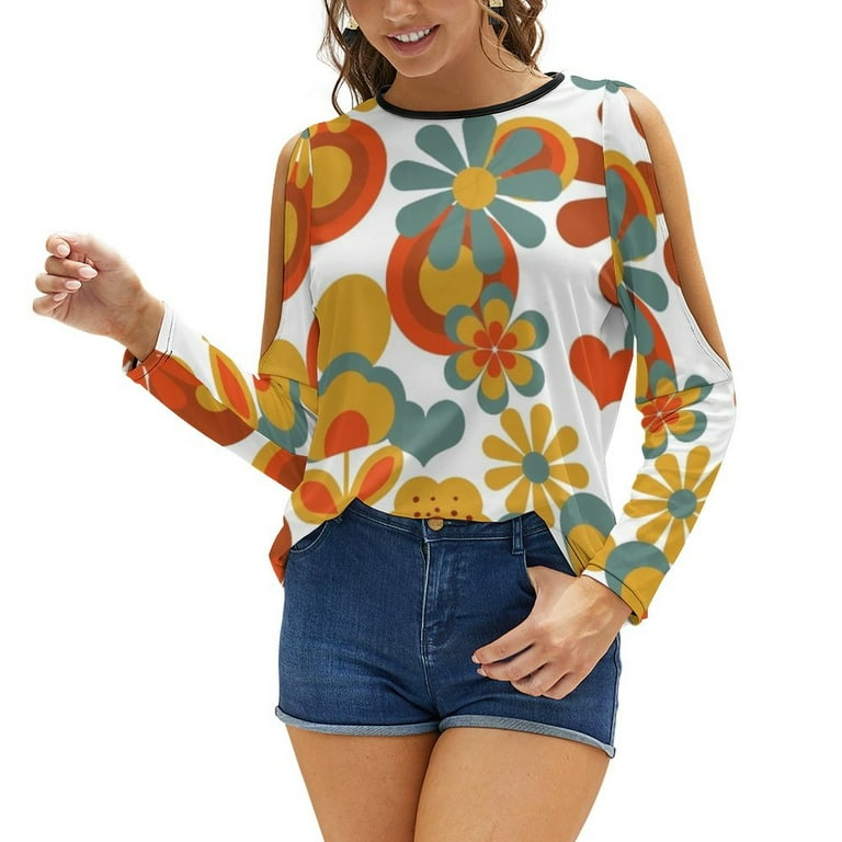 2024 70S Flower Power New Fashion Zip Off Shoulder Top Short