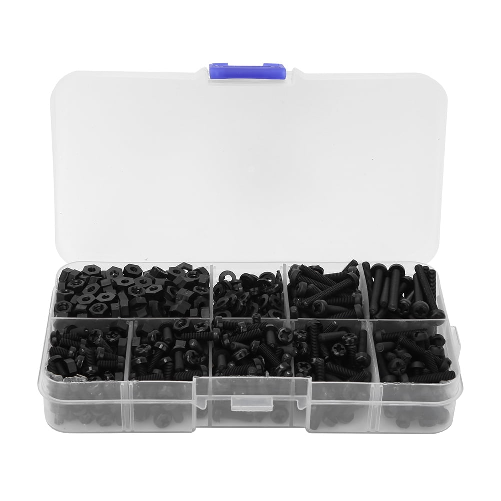 2024 800pcs/box M3 Nylon Screw Nut Washer Combination Kit Fasteners Hardware AccessoriesBlack