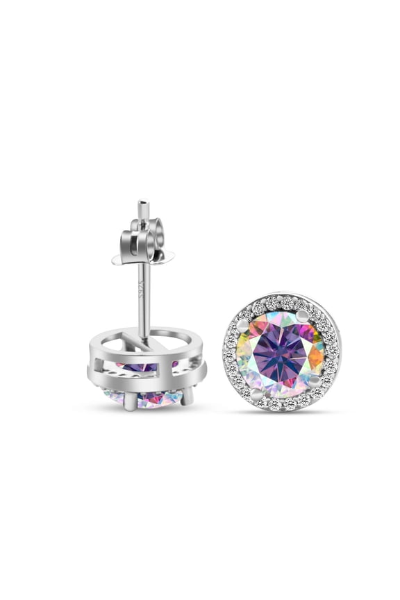 2024 925 Sterling Silver Earrings 1 Carat Moissanite Four-Claw Round Earrings Silver Pin Earrings