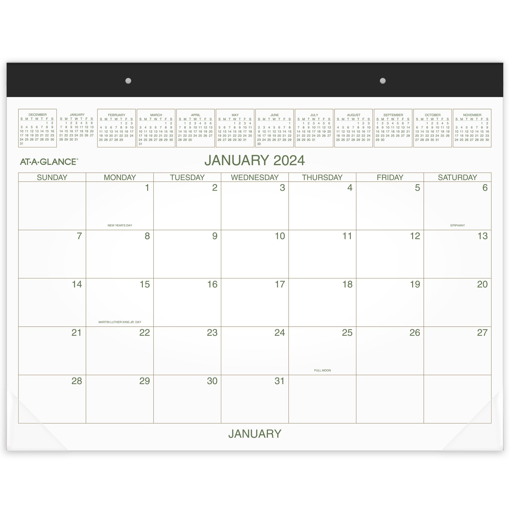 2024 ATAGLANCE 21.75" x 17" Monthly Desk Pad Calendar Green/Brown