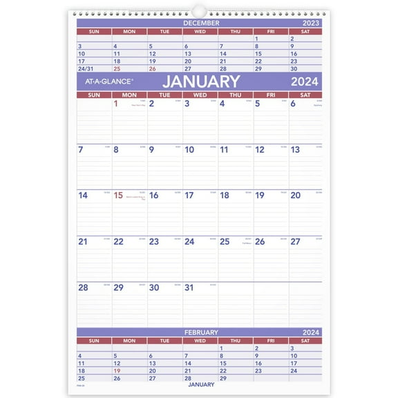 2024 AT-A-GLANCE® 3-Month Wall Calendar, 15-1/2" x 22-3/4", January To December 2024, PM628