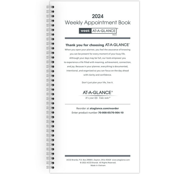 2024 AT-A-GLANCE 6.25" x 3.25" Weekly Appointment Book Refill White (70-904-10-24) 7090410